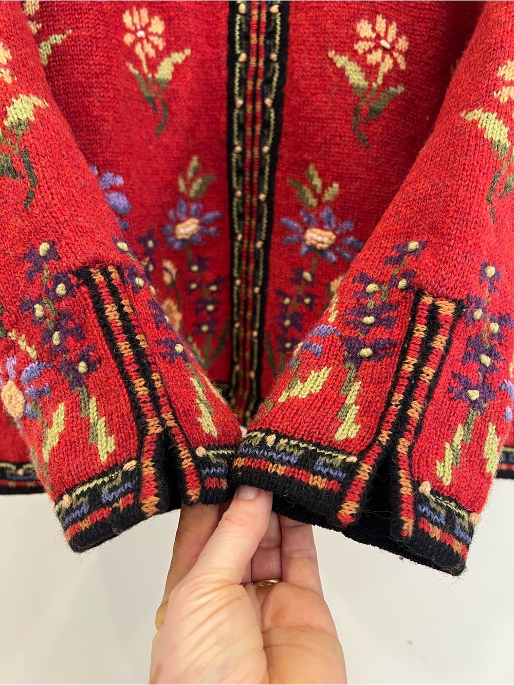 Vintage Icelandic Sweater Womens Large Wool Full Zip Embroidered Cardigan Nordic - Picture 6 of 15